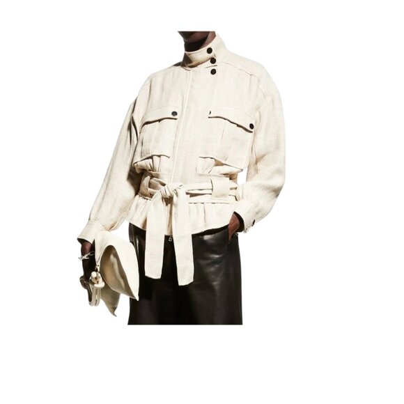 Veronica Beard Women's York Linen Bomber Jacket - Stone. Size 10 - Picture 6 of 8